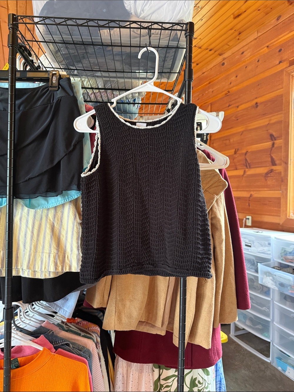 wonder nation Black Knit Sleeveless Tank with White Trim